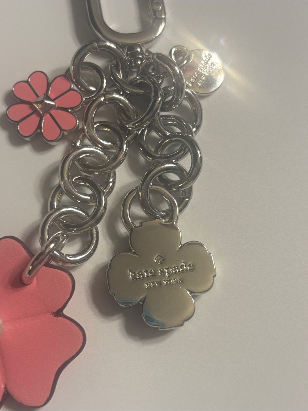 Kate Spade flower bag charm smooth leather construction silver hardware $98 NWT - Picture 4 of 4